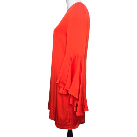 Milly Bell Sleeve Silk Blend‎ Stretch Crepe Midi Shift Dress Flame Orange Size 8 - Picture 5 of 11